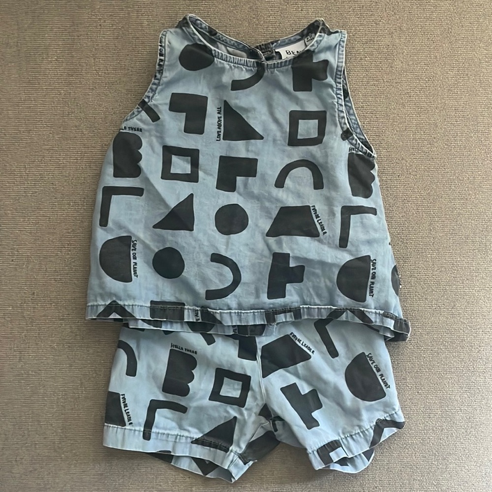 Beau Loves Designer Baby Shorts Top Matching Set Geo Print 6-12 Months